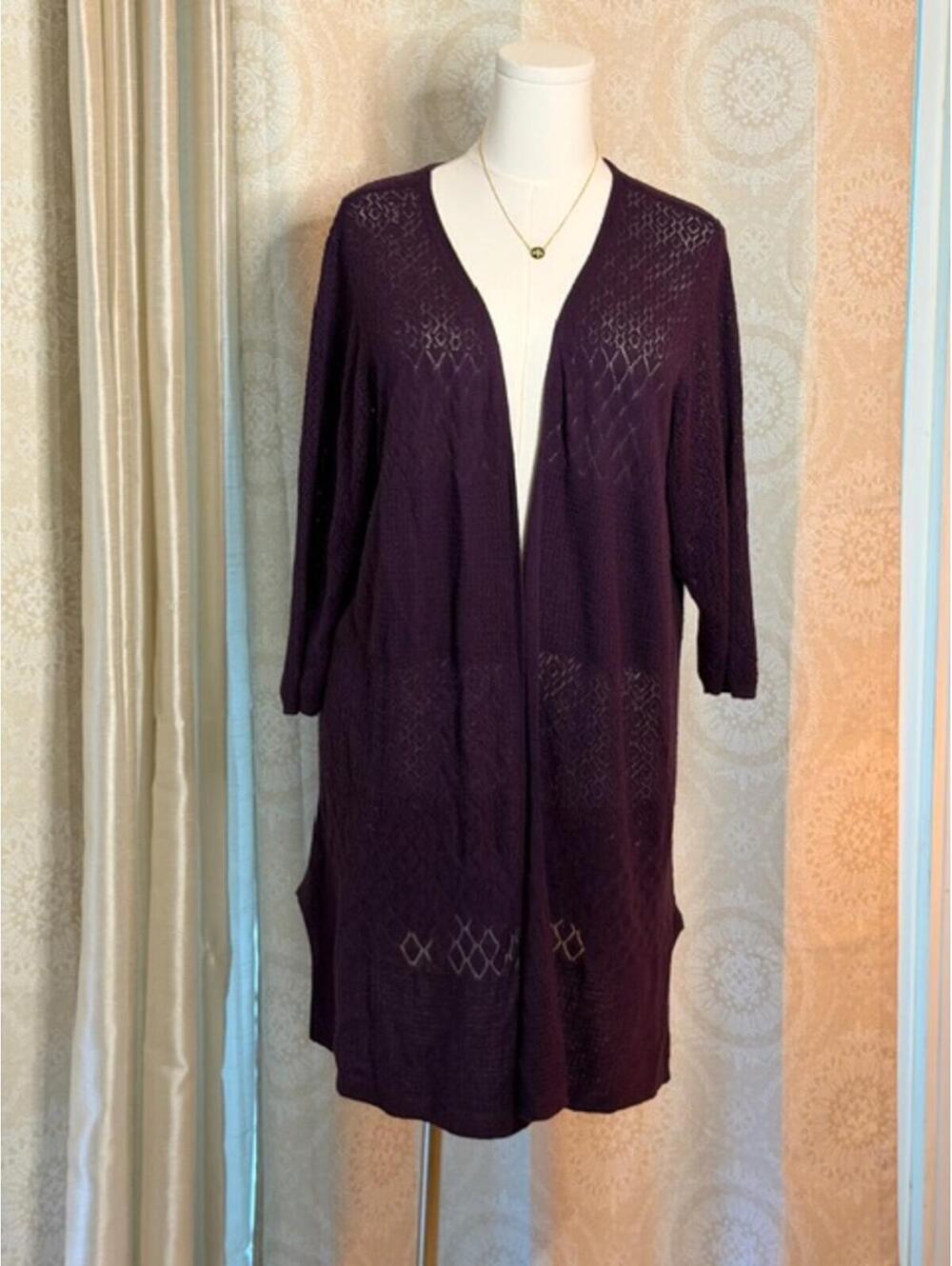 Torrid Purple Open Knit Cardigan Size 3 Lightweight Duster